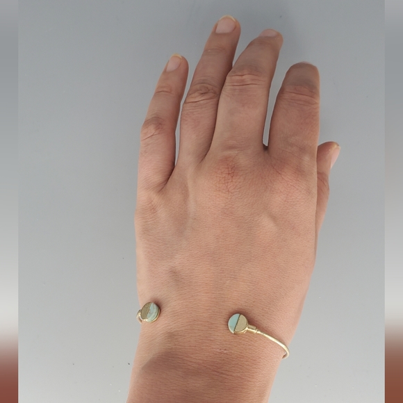 Astronaut Goldtone Moon Star Earrings and Goldtone Turquoise Bracelet Set - Picture 7 of 10